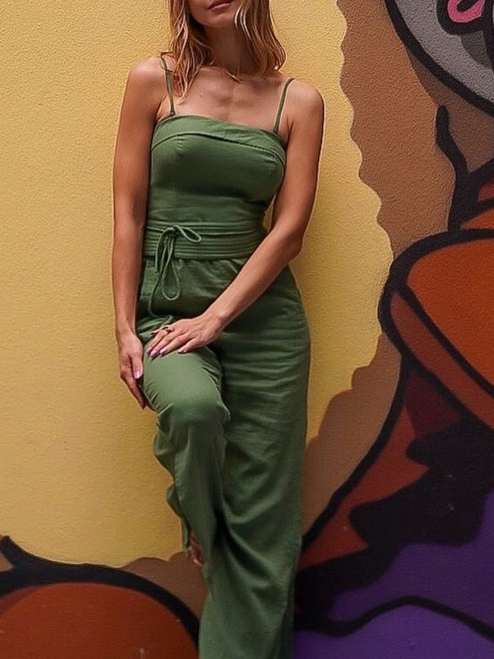 Green Linen Serena Jumpsuit Resortwear